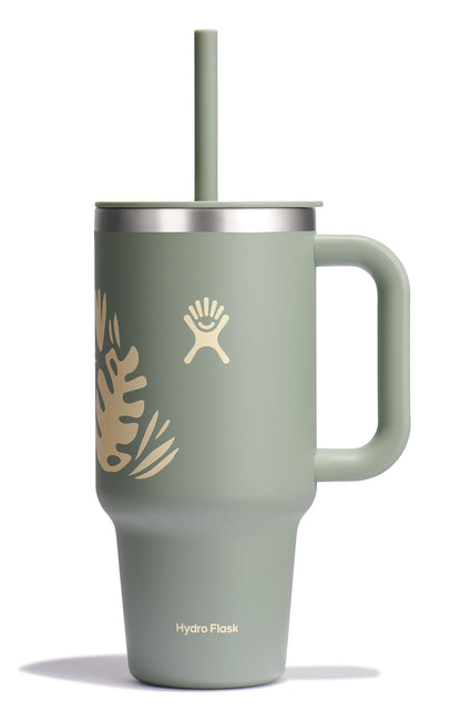 Hydro Flask Travel Tumbler with Handle, Lid and Straw - Insulated Stainless Steel in 40 Oz Agave