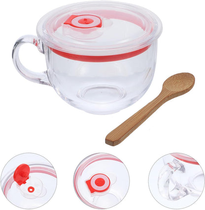 Operitacx Portable Breakfast Mug with Lid 470ml Glass Cereal Cup for Beverages and Milk, Design Suitable for Home and Outdoor Use