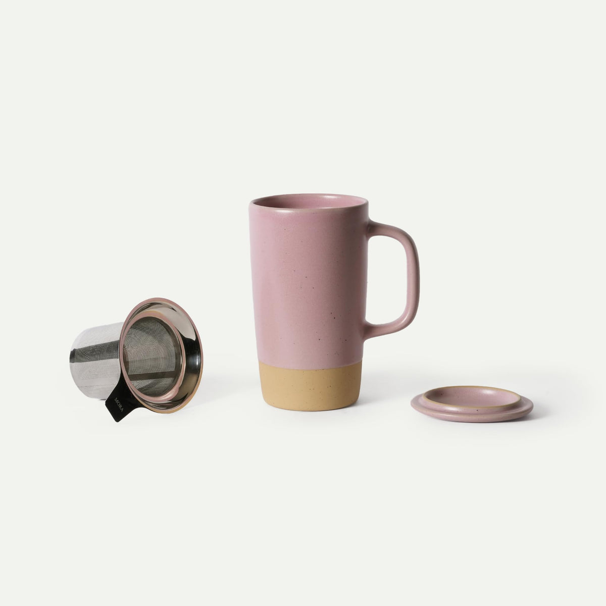 Mora Ceramics Large Tea Mug with Loose Leaf Infuser and Ceramic Lid, 18 oz, Portable, Microwave and Dishwasher Safe, Tall Coffee Cup - Rustic Matte Ceramic Glaze, Modern Herbal Tea Strainer, Olive