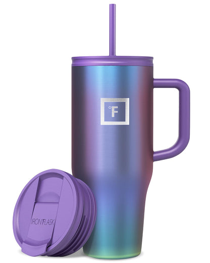 IRON °FLASK 40 oz Co-Pilot Insulated Travel Mug | Insulated Travel Mug with Straw & Flip Cap Lids - Cup Holder Fit, Leakproof, BPA Free (Aurora)