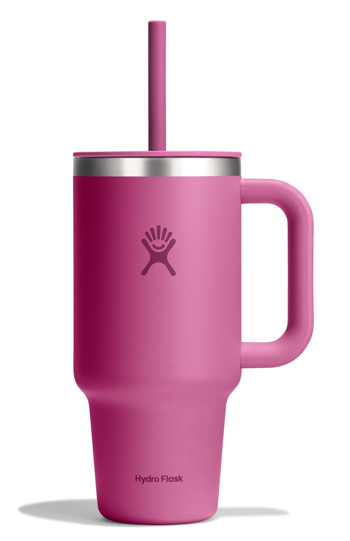 Hydro Flask Travel Tumbler with Handle, Lid and Straw - Insulated Stainless Steel in 40 Oz Agave