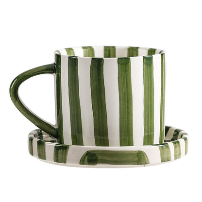 8 Oz Coffee Mug Large Espresso Cups With Saucer Ceramic Coffee Mugs Porcelain Coffee Cup With Saucer Hand-Painted Striped Art Cup And Saucer,C