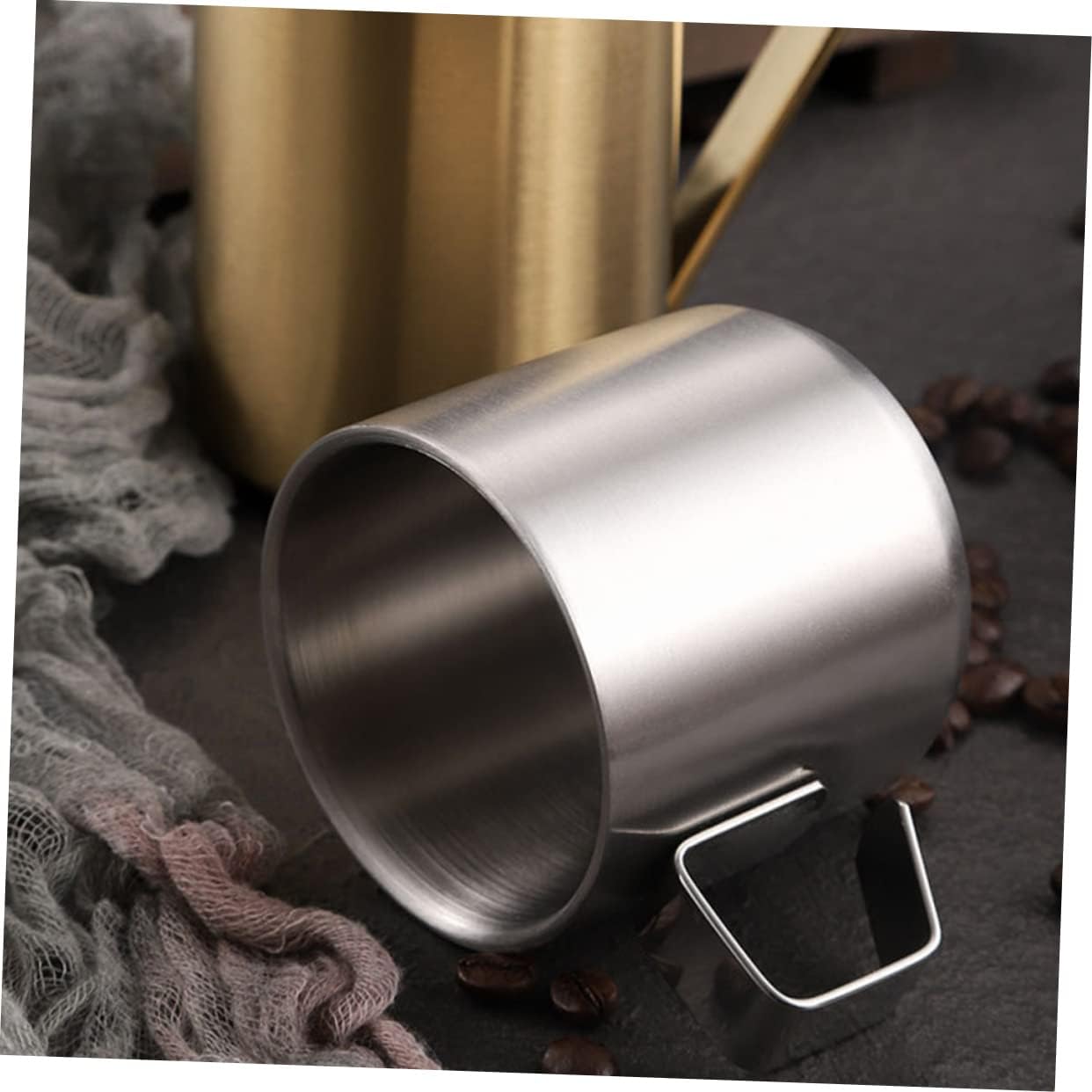 VICASKY Stainless Steel Double Breakfast Cup with Handle Insulated Milk and Cereal Mug for Home and Restaurant Use Household Stainless Mug Silver