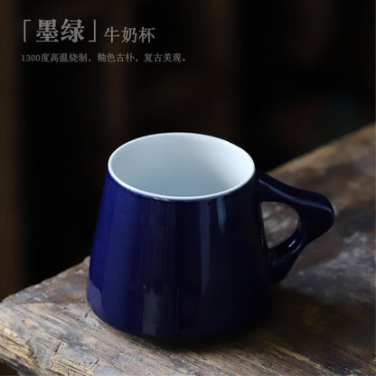 380ml-12.5oz ceramic couple breakfast cup creative individual milk cup-ⅵ blue