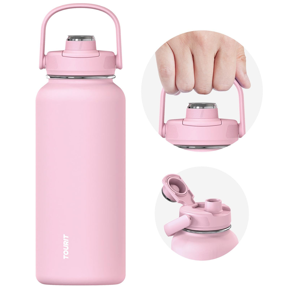 TOURIT 24 oz Insulated Stainless Steel Water Bottle, Obsidian | Double-wall vacuum thermal flask with top handle, leakproof & BPA-free design for sports, gym, hiking & travel use