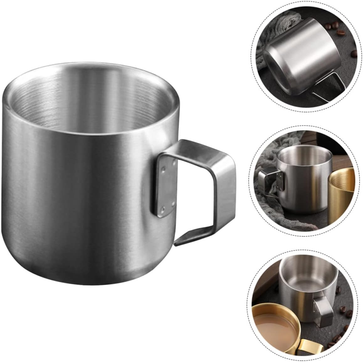 Wakauto Stainless Steel Double Breakfast Cup with Handle Multi Use Milk and Cereal Container for Home Coffee Fruit Storage Food Safe Metal Porcelain Alternative
