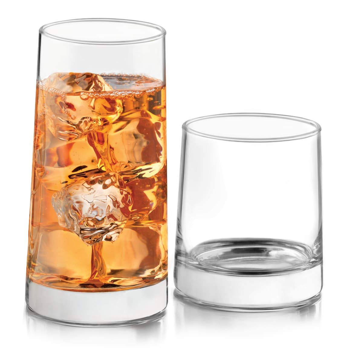 Libbey Ascent Tumbler & Rocks Drinking Glasses Set of 16, Clear Glass Cups | 16.25 oz & 12.25 oz Capacities Glasses for Water, Juice, Cocktails, and More with Curved Design and Dishwasher-Safe Care