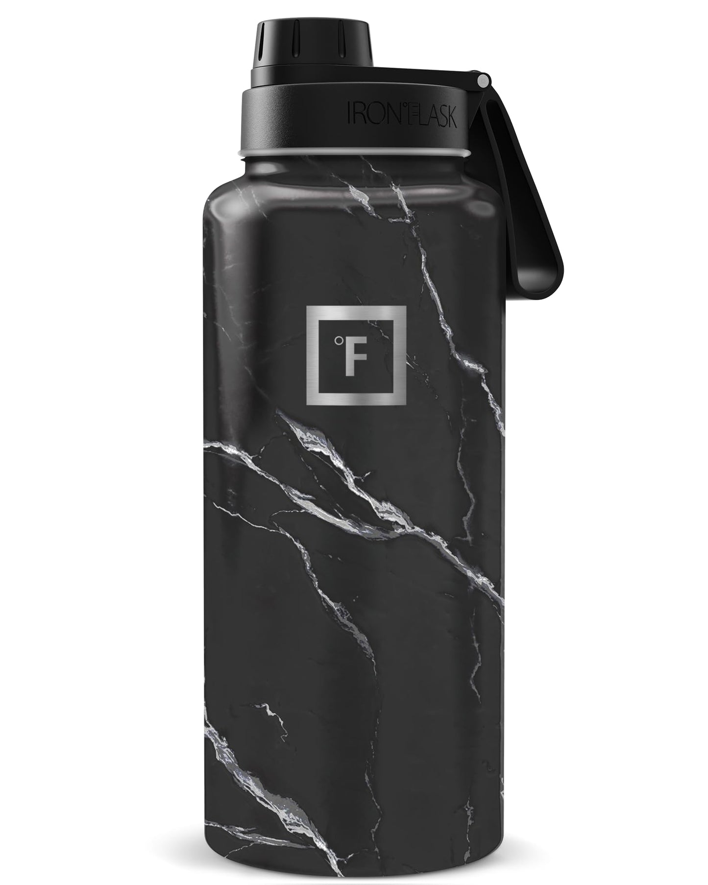 IRON °FLASK 32 oz Wide Mouth Water Bottle with 3 Lids | Insulated Stainless Steel Sports Water Bottle with 3 Leakproof Lids - BPA Free, Cold 24 Hrs, Sweat Free (Midnight Black)