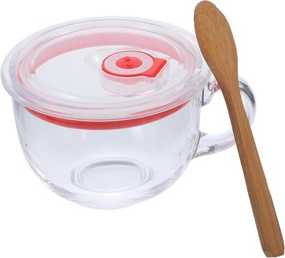 Operitacx Portable Breakfast Mug with Lid 470ml Glass Cereal Cup for Beverages and Milk, Design Suitable for Home and Outdoor Use