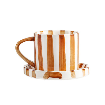 8 Oz Coffee Mug Large Espresso Cups With Saucer Ceramic Coffee Mugs Porcelain Coffee Cup With Saucer Hand-Painted Striped Art Cup And Saucer,C
