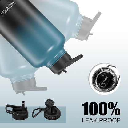 64oz Insulated Water Bottle (Cold for 48 Hrs),BPA Free&Leak Proof,Half Gallon Stainless Steel Water Flask,Water Jug with Straw Spout Lids for Gym,Hiking,Camping,Black Blue
