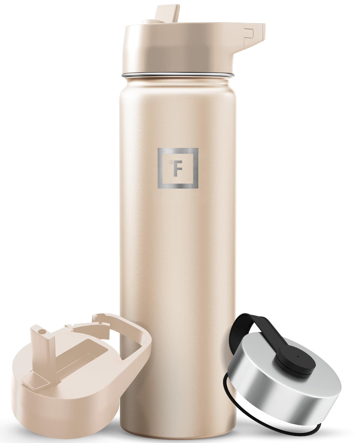 IRON °FLASK 32 oz Wide Mouth Water Bottle with 3 Lids | Insulated Stainless Steel Sports Water Bottle with 3 Leakproof Lids - BPA Free, Cold 24 Hrs, Sweat Free (Midnight Black)