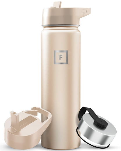 IRON °FLASK 32 oz Wide Mouth Water Bottle with 3 Lids | Insulated Stainless Steel Sports Water Bottle with 3 Leakproof Lids - BPA Free, Cold 24 Hrs, Sweat Free (Midnight Black)