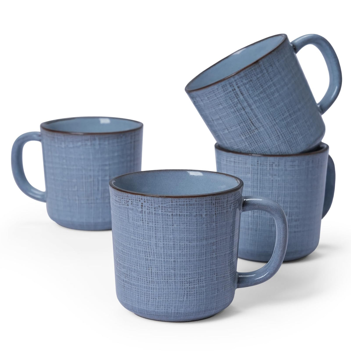 famiware Coffee Mug Set of 4, Annecy 14 oz Ceramic Cups Set with Handle | Stoneware Coffee Cup Set, Microwavable and Dishwasherable Stoneware, Drinkware Set for Tea, Latte, Cappuccino, Grey White