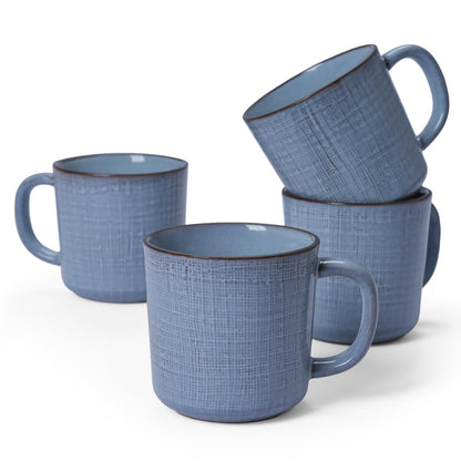 famiware Coffee Mug Set of 4, Annecy 14 oz Ceramic Cups Set with Handle | Stoneware Coffee Cup Set, Microwavable and Dishwasherable Stoneware, Drinkware Set for Tea, Latte, Cappuccino, Grey White