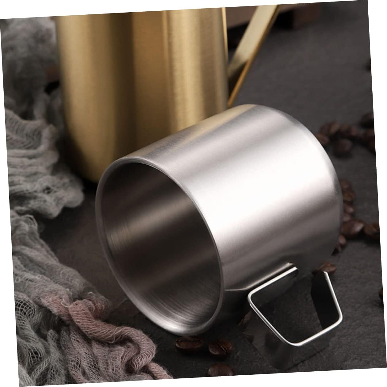 ABOOFAN Stainless Steel Double Breakfast Milk Cup with Handle Decorative Metal Mug for Household Use Portable and Easy to Clean