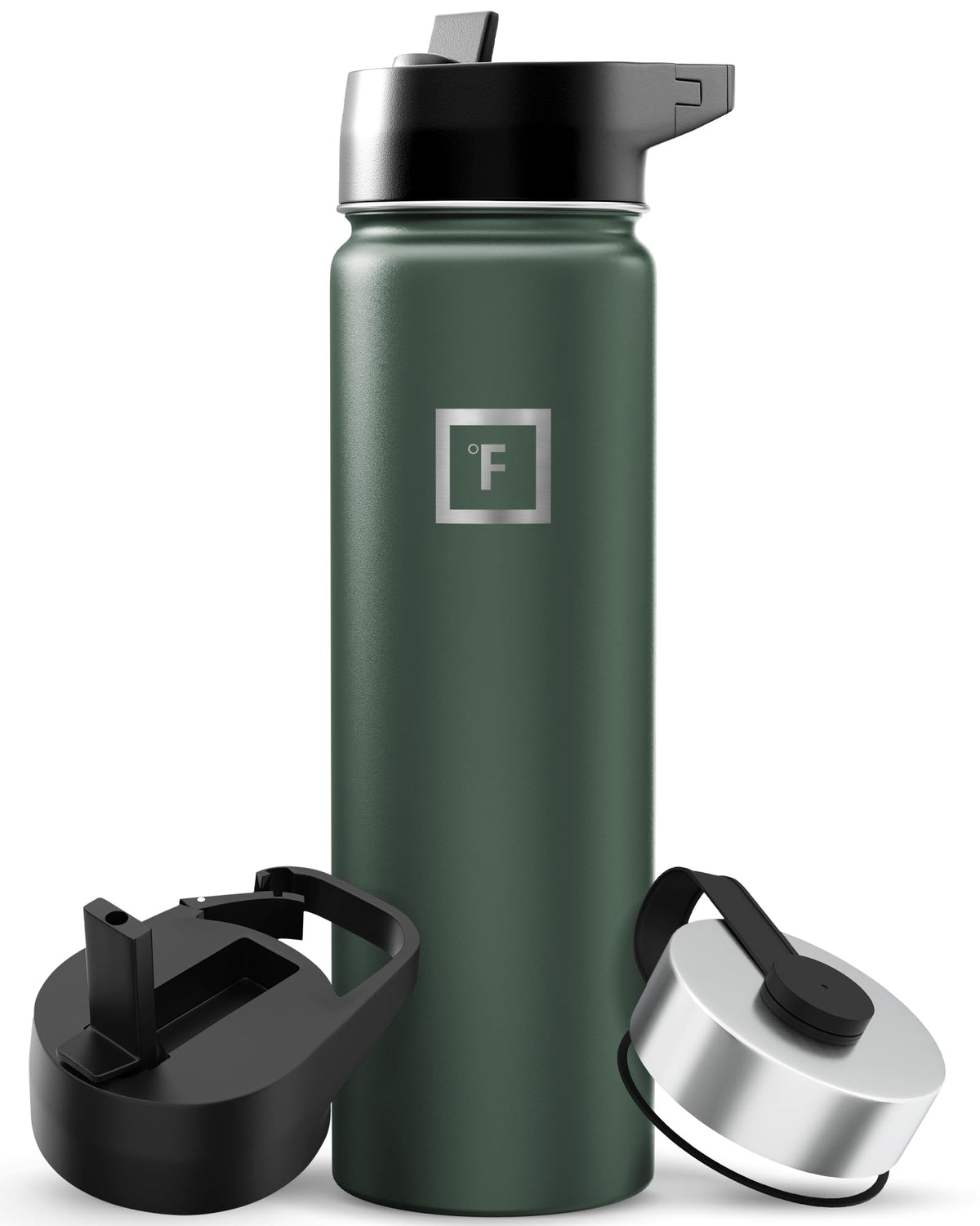 IRON °FLASK 32 oz Wide Mouth Water Bottle with 3 Lids | Insulated Stainless Steel Sports Water Bottle with 3 Leakproof Lids - BPA Free, Cold 24 Hrs, Sweat Free (Midnight Black)