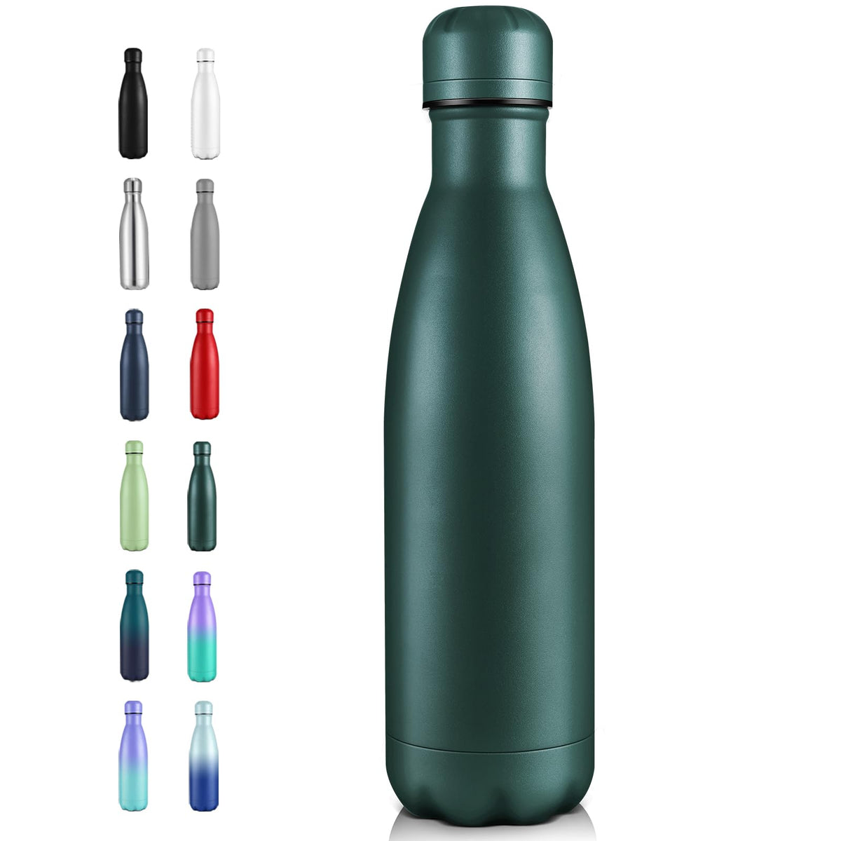 Volhoply 17oz Insulated Stainless Steel Water Bottle, Double Wall Vacuum Flask, Keeps Cold 24h & Hot 12h, Available in Packs of 1, 4, or 8（Silver,1 Pack)