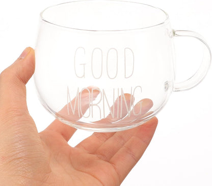 Gatuida Heat-resistant Glass Milk Cup with Handle, Delicate Breakfast Mug, Multi-function Glass Coffee and Cereal Cup for Home and Microwave Use