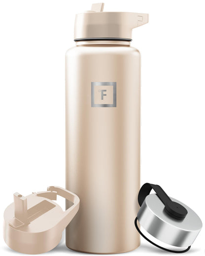 IRON °FLASK 40 oz Wide Mouth Water Bottle with Straw | Insulated Stainless Steel Sports Water Bottle with Leakproof Straw Lid - BPA Free, Cold 24 Hrs, Sweat Free (Midnight Black)