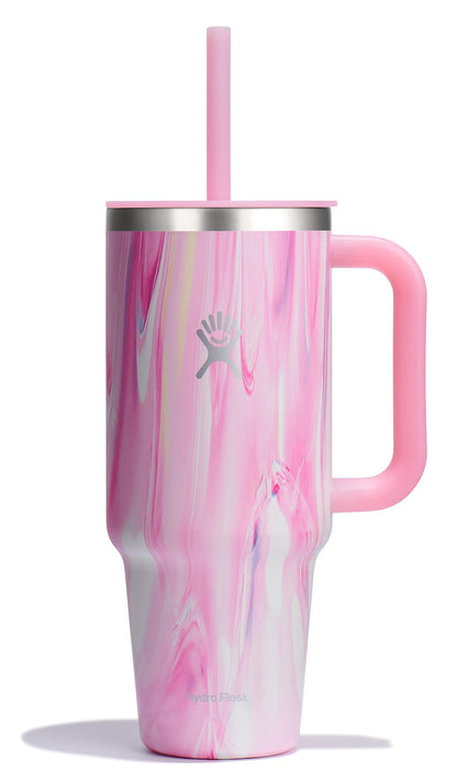 Hydro Flask Travel Tumbler with Handle, Lid and Straw - Insulated Stainless Steel in 40 Oz Agave