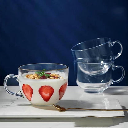 Large capacity glass breakfast cup, household transparent strap handle - milk cup