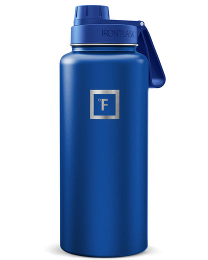 IRON °FLASK 32 oz Wide Mouth Water Bottle with 3 Lids | Insulated Stainless Steel Sports Water Bottle with 3 Leakproof Lids - BPA Free, Cold 24 Hrs, Sweat Free (Midnight Black)