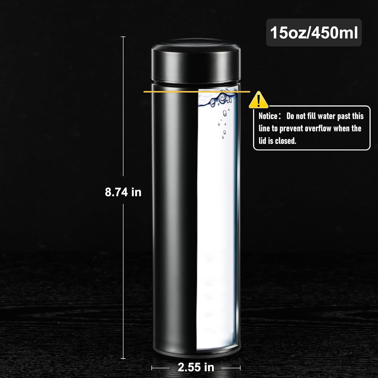 PARACITY Insulated Water Bottle, 15 oz Stainless Steel Water Bottle, Black | As a tea bottle or coffee bottle, this double-wall vacuum-insulated metal water bottle keeps drinks hot 12 hrs, cold 24 hrs.