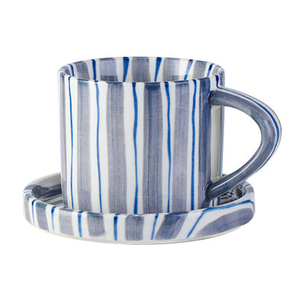 8 Oz Coffee Mug Large Espresso Cups With Saucer Ceramic Coffee Mugs Porcelain Coffee Cup With Saucer Hand-Painted Striped Art Cup And Saucer,C