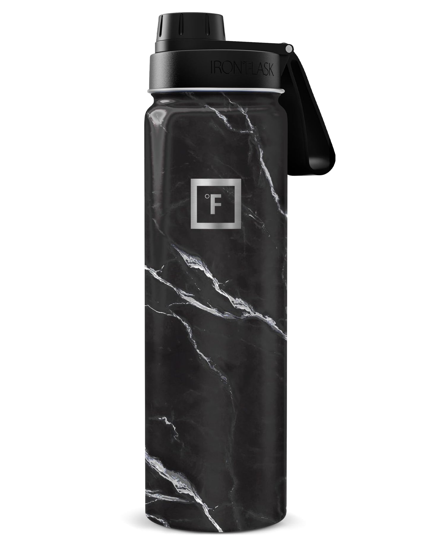 IRON °FLASK 32 oz Wide Mouth Water Bottle with 3 Lids | Insulated Stainless Steel Sports Water Bottle with 3 Leakproof Lids - BPA Free, Cold 24 Hrs, Sweat Free (Midnight Black)