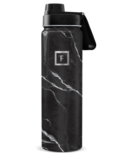 IRON °FLASK 32 oz Wide Mouth Water Bottle with 3 Lids | Insulated Stainless Steel Sports Water Bottle with 3 Leakproof Lids - BPA Free, Cold 24 Hrs, Sweat Free (Midnight Black)