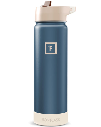 IRON °FLASK 32 oz Wide Mouth Water Bottle with 3 Lids | Insulated Stainless Steel Sports Water Bottle with 3 Leakproof Lids - BPA Free, Cold 24 Hrs, Sweat Free (Midnight Black)