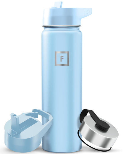 IRON °FLASK 32 oz Wide Mouth Water Bottle with 3 Lids | Insulated Stainless Steel Sports Water Bottle with 3 Leakproof Lids - BPA Free, Cold 24 Hrs, Sweat Free (Midnight Black)
