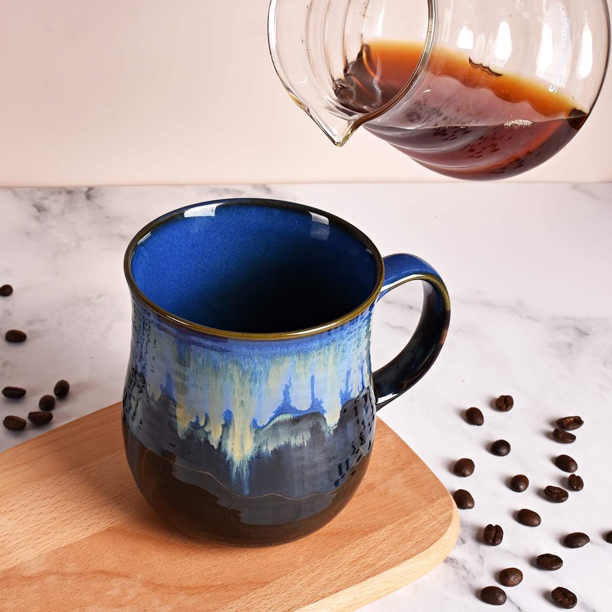 Bosmarlin Large Ceramic Coffee Mug, Blue Big Tea Cup for Office and Home, 21 Oz, Dishwasher and Microwave Safe, 1 PCS