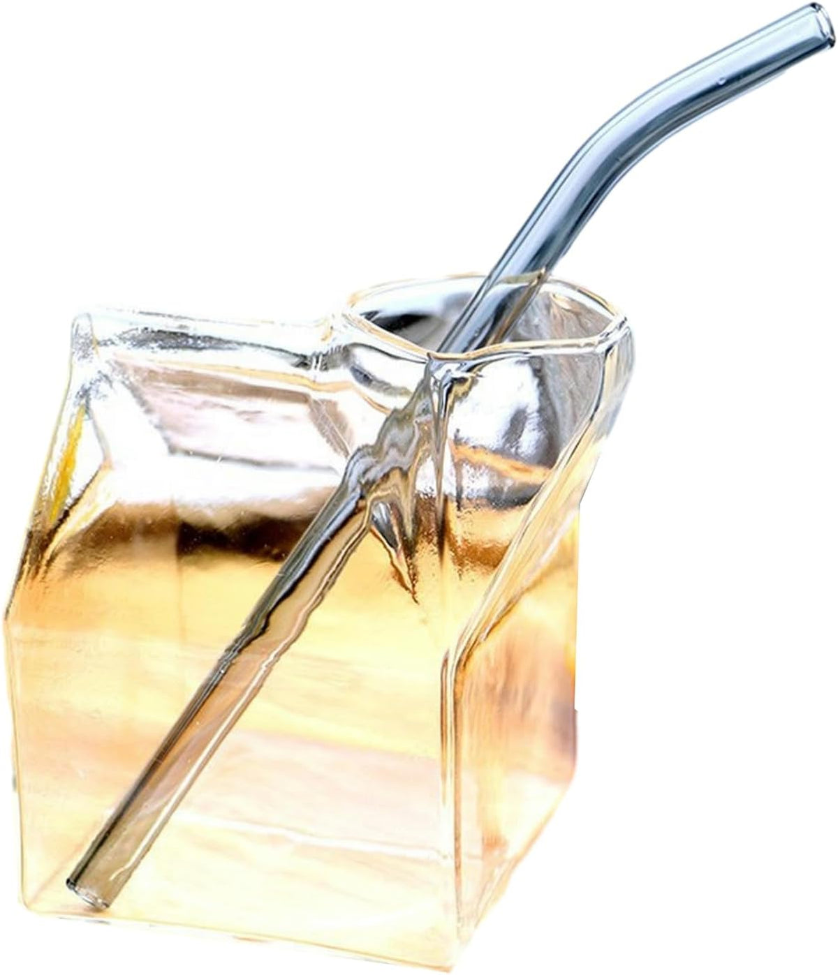 350ml/12oz Creative Heat-Resistant Japanese Square Breakfast Milk Cup, Heat-Resistant Milk Box, Household Glass Cup-Glass transparency