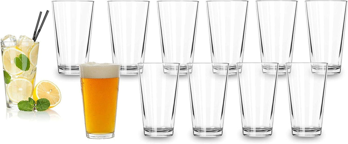 Pint Glasses Set of 6 - 16 oz Drinking Glasses Made for Cold Beverages - 16 oz Mixing Glass & Highball Set of 6 for Homes, Pubs & More - Freezer & Dishwasher-Friendly Cocktail Glasses, PARNOO