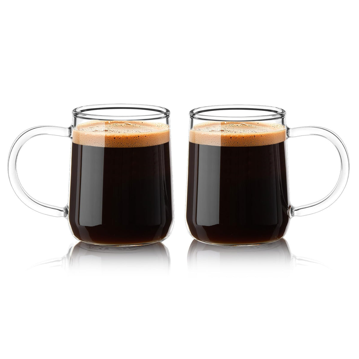 Glass Coffee Mugs, 16 oz Glass Coffee Cups Set of 2, Clear Borosilicate Glass Mugs with Handles for Cappuccino, Tea, Latte, Hot/Cold Beverages, Wine, Americano