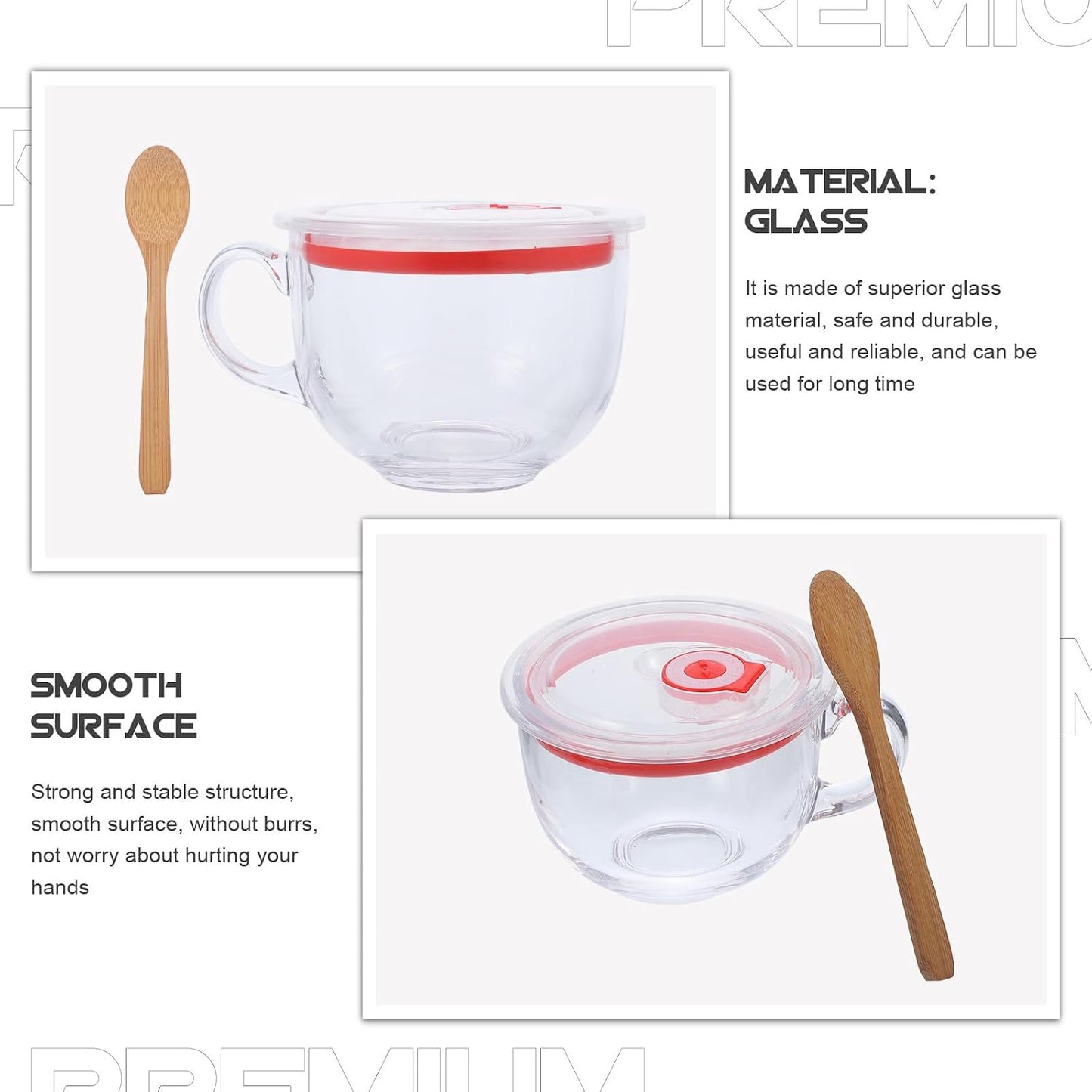 Operitacx Portable Breakfast Mug with Lid 470ml Glass Cereal Cup for Beverages and Milk, Design Suitable for Home and Outdoor Use