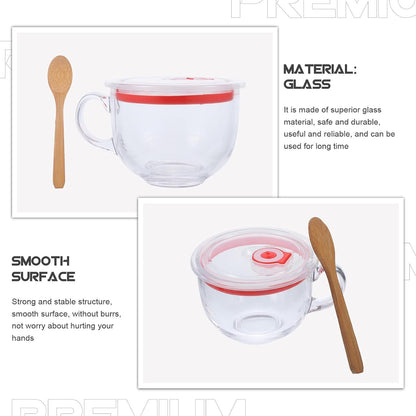 Operitacx Portable Breakfast Mug with Lid 470ml Glass Cereal Cup for Beverages and Milk, Design Suitable for Home and Outdoor Use