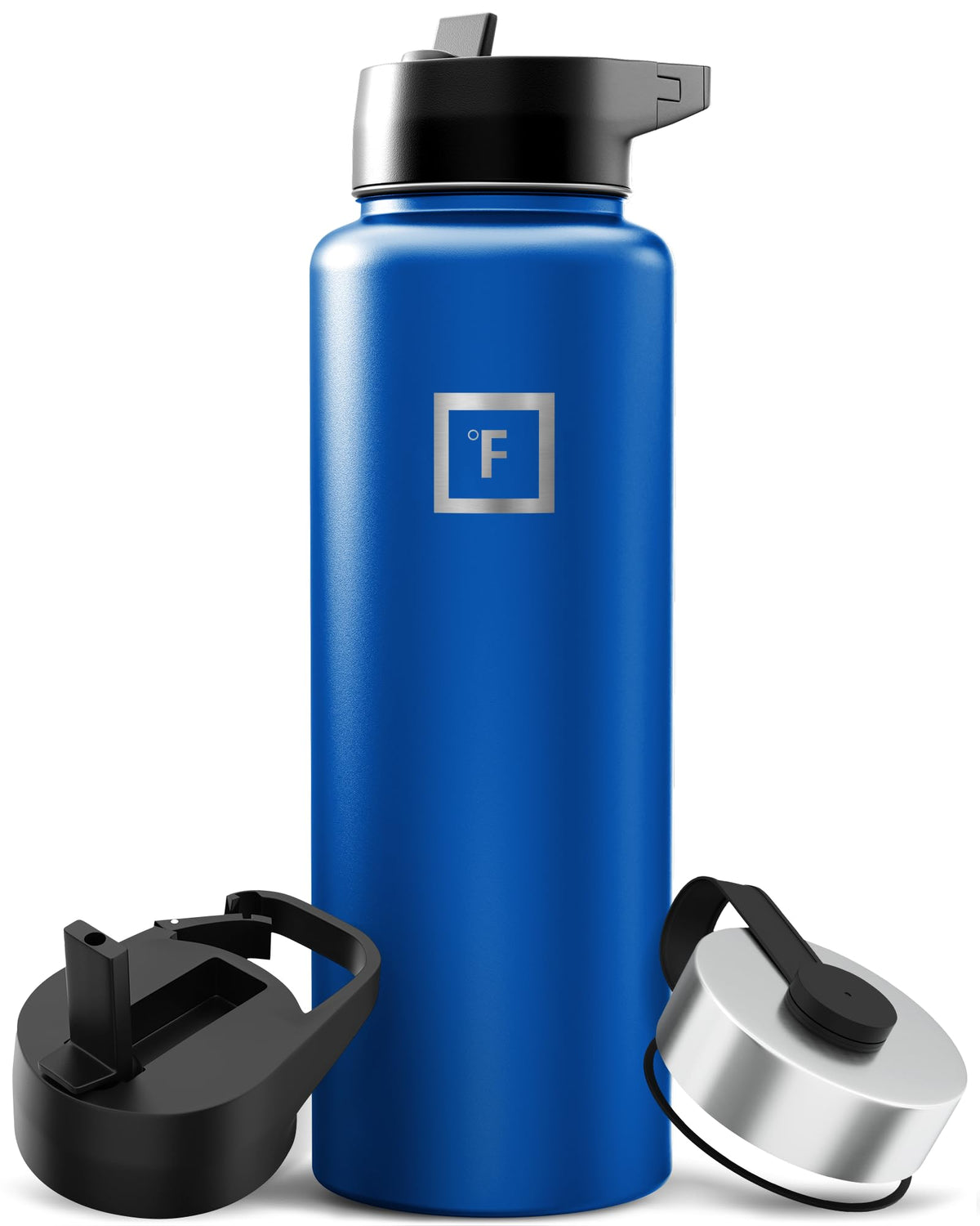 IRON °FLASK 64 oz Wide Mouth Water Bottle with Straw | Insulated Half Gallon Water Bottle with Leakproof Straw Lid - BPA Free, Cold 24 Hrs, Sweat Free (Midnight Black)