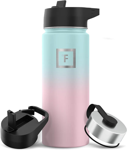 IRON °FLASK Camping & Hiking Hydration Flask with Straw, Wide Mouth Insulated Stainless Steel Sports Water Bottle - 18 oz Bubble Gum | Insulated Stainless Steel Sports Water Bottle with Leakproof Straw Lid - BPA Free, Cold 24 Hrs, Sweat Free (Bubble Gum)