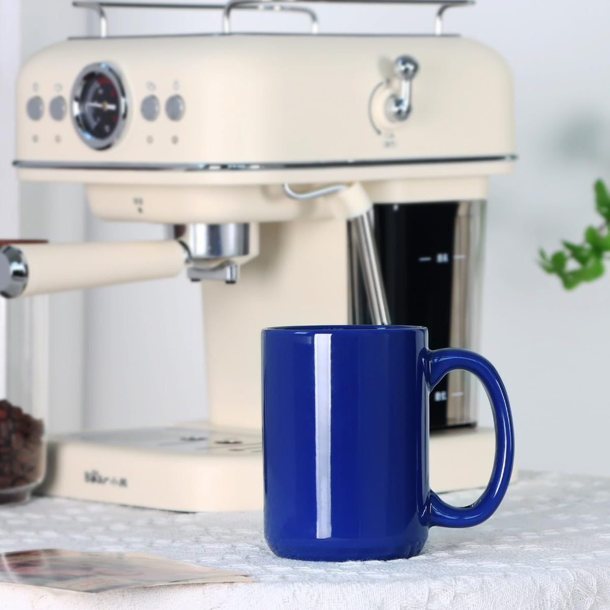 15 OZ Coffee Mug, Classic Blank Ceramic Cup with Large Handle for Tea Latte Cappuccino, Blue