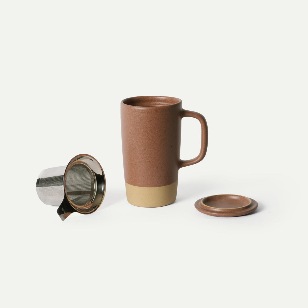 Mora Ceramics Large Tea Mug with Loose Leaf Infuser and Ceramic Lid, 18 oz, Portable, Microwave and Dishwasher Safe, Tall Coffee Cup - Rustic Matte Ceramic Glaze, Modern Herbal Tea Strainer, Olive