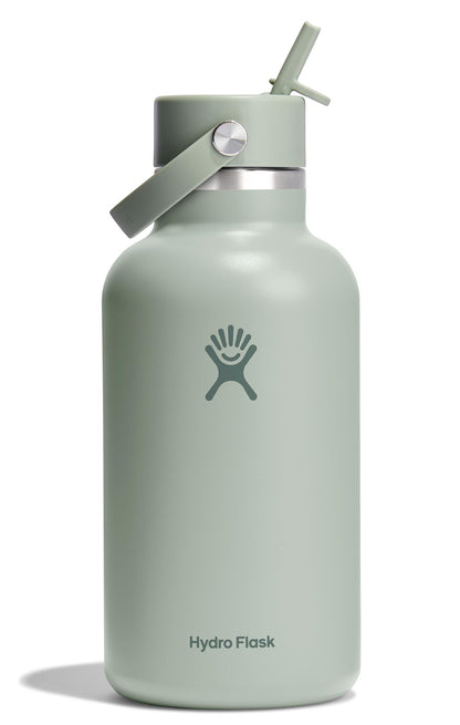 Hydro Flask Water Bottle - Insulated Stainless Steel - Wide Mouth Flex Straw Lid, Non Spill, Leakproof and Refillable in 32 Oz Tonal Birch