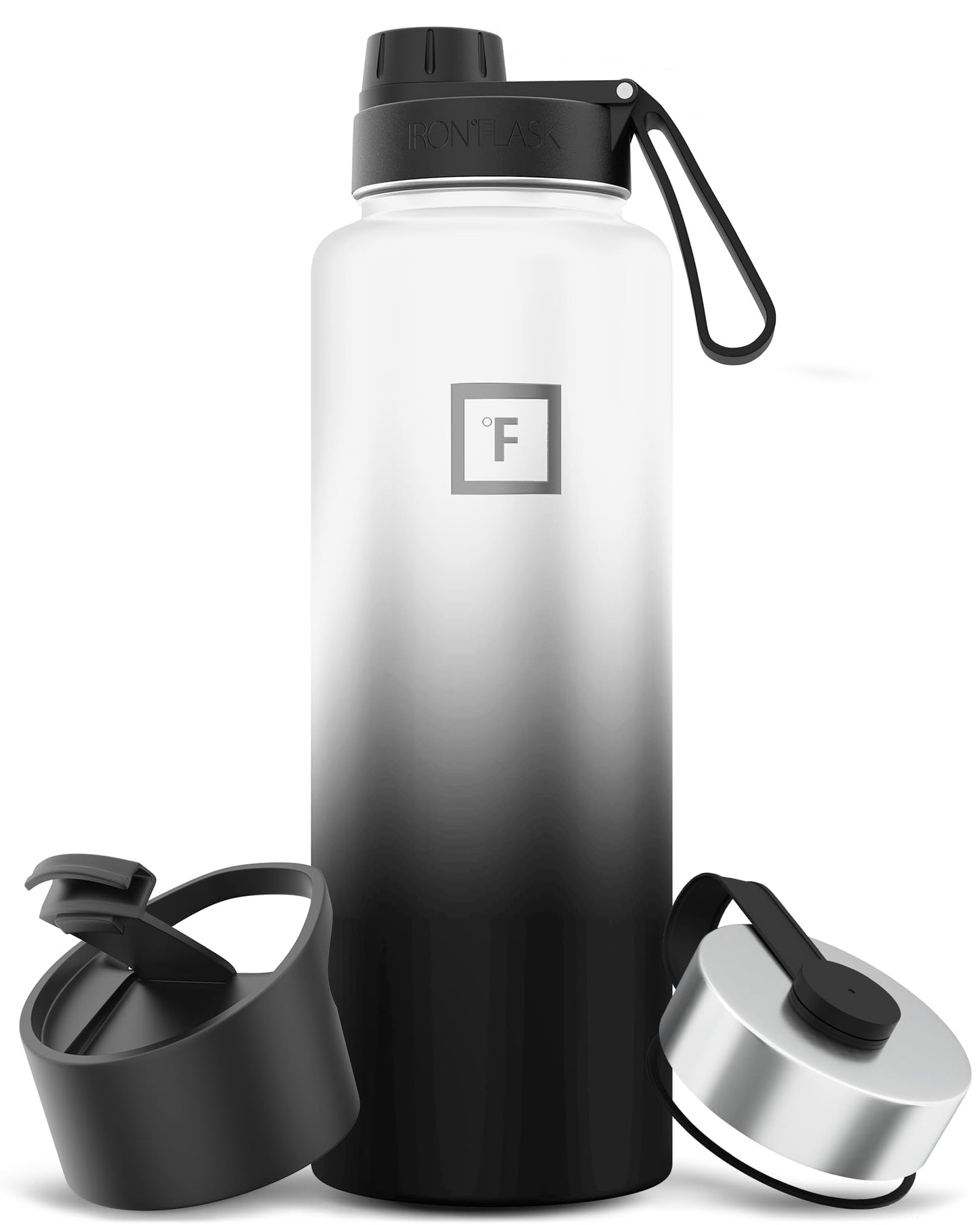 IRON °FLASK 40 oz Wide Mouth Water Bottle with Straw | Insulated Stainless Steel Sports Water Bottle with Leakproof Straw Lid - BPA Free, Cold 24 Hrs, Sweat Free (Midnight Black)