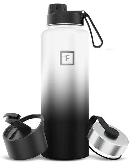IRON °FLASK 40 oz Wide Mouth Water Bottle with Straw | Insulated Stainless Steel Sports Water Bottle with Leakproof Straw Lid - BPA Free, Cold 24 Hrs, Sweat Free (Midnight Black)