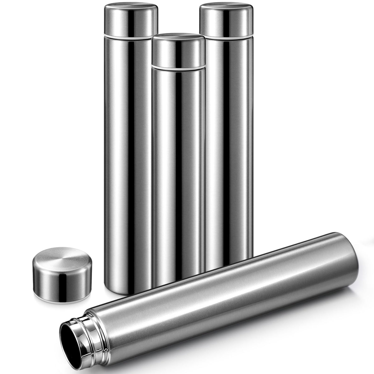 Vesici 4 Pack Silver Slim Stainless Steel Insulated Water Bottle