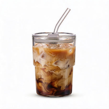 BLUEPOLAR 13oz/400ml Tumbler Water Glass, Cups with Straw and Lid Sealed Carry on for Coffee, Iced Tea, Thick Wall Insulated Glass Cup (Amber)…