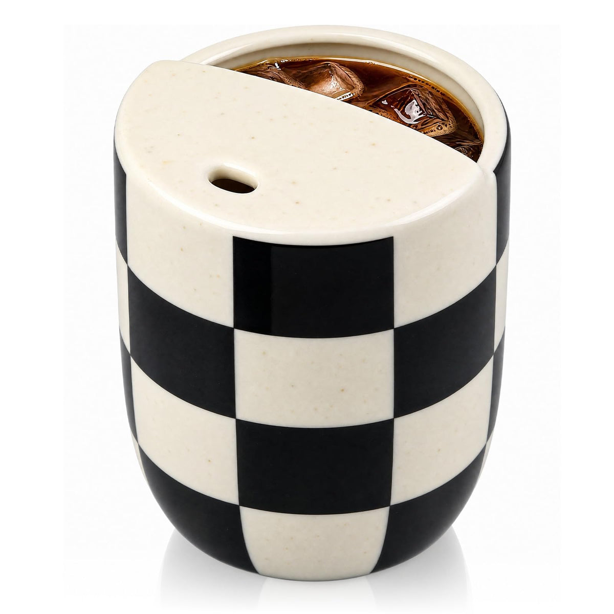 1 pcs Ceramic Mug with Sip Hole 10 oz deep Blue red Striped | Ice Coffee Mug, Travel Mugs,Novelty Hand Painted,Heat Resistant,Non Slip,Built in One Lid,Coffee Lovers Appreciation Gift