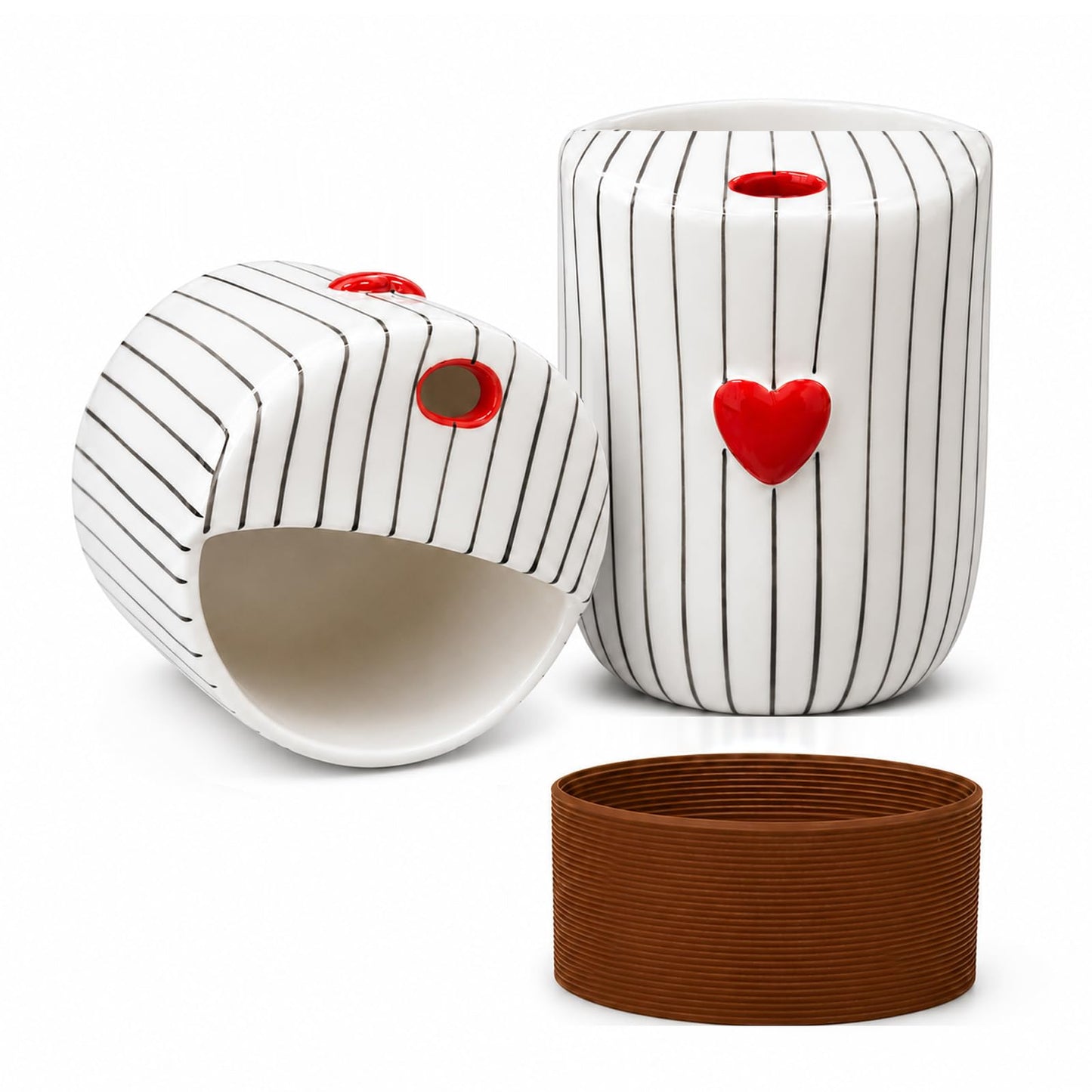 To Go Ceramic Coffee Cups with Lids, Romantic Red Hearts Ceramic Traval Mug with Sip Hole, 12oz Ceramic Sip Cups Pottery Travel Mug, Gifts For Him Her